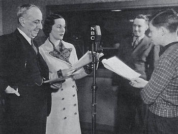 Vic and Sade rehearsal; from left: Art Van Harvey, Bernadine Flynn, Paul Rhymer and Bill Idelson